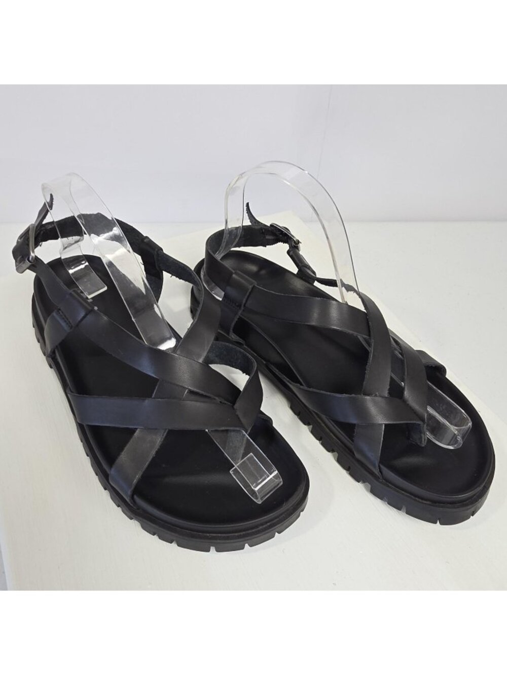 MIA Sandals Womens Size 8 Black Strappy Slingback Lug Sole Buckle Comfort Shoes